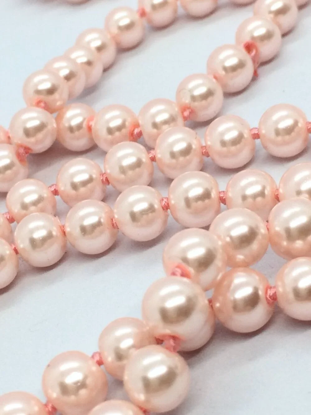 VINTAGE GLASS PEARL NECKLACE Long Pink Knotted 58